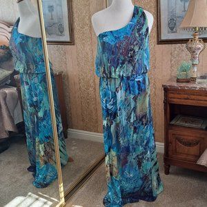ELLEBELLA COUTURE ONE-SHOULDER MAXI DRESS MEDIUM NEW